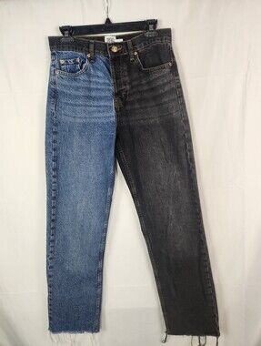 BDG Urban Outfitters Pax Two-Tone Jeans W29 L32 Blue Black Denim Y2K 90s Raw Hem